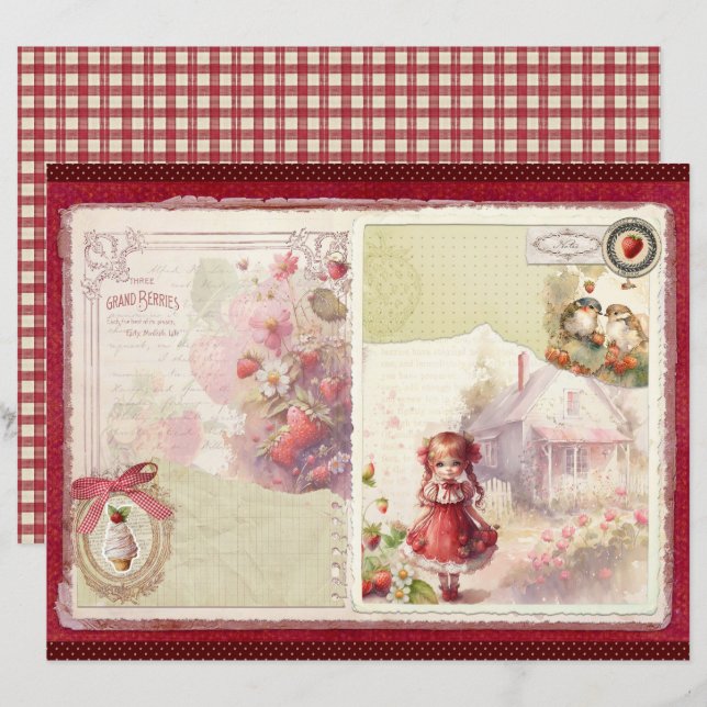 Lámina Vintage Strawberry Farm Scrapbook Paper (Anverso / Reverso)