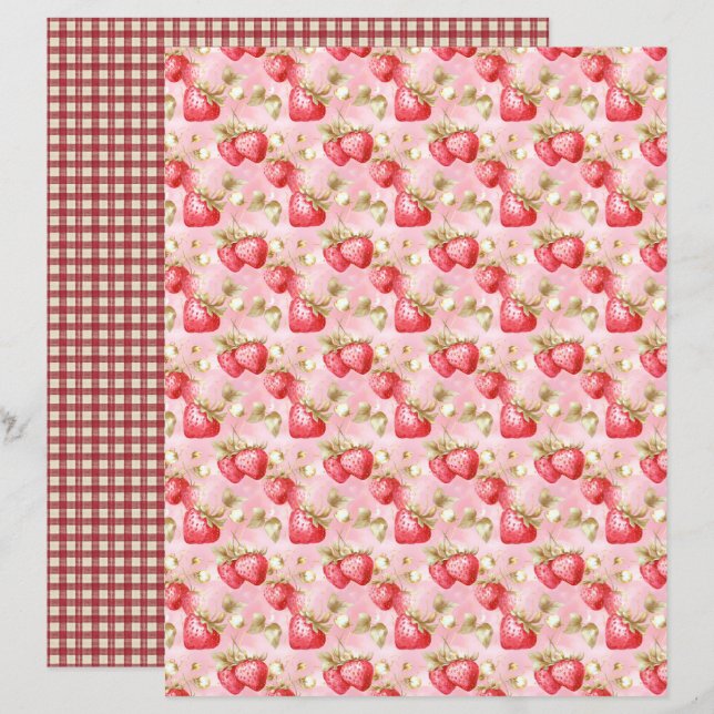 Lámina Vintage Strawberry Farm Scrapbook Paper (Anverso / Reverso)