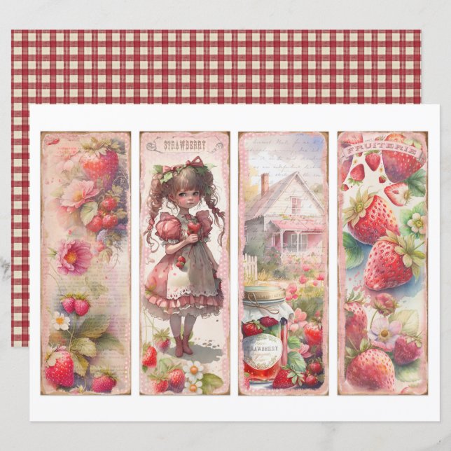 Lámina Vintage Strawberry Farm Scrapbook Paper (Anverso / Reverso)
