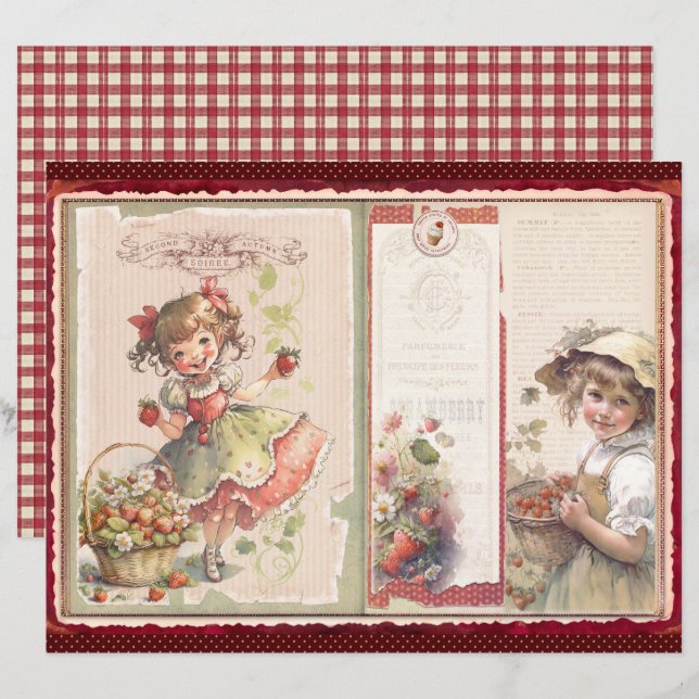 Lámina Vintage Strawberry Farm Scrapbook Paper (Anverso / Reverso)