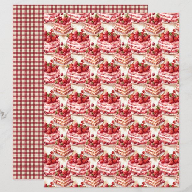 Lámina Vintage Strawberry Farm Scrapbook Paper (Anverso / Reverso)