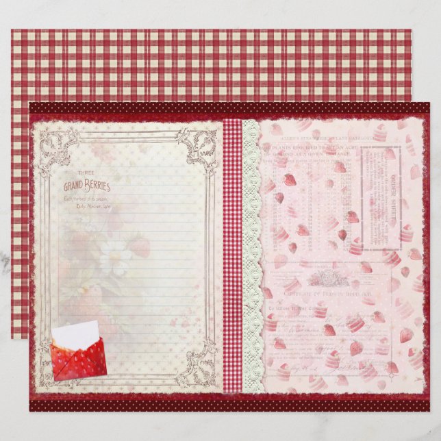 Lámina Vintage Strawberry Farm Scrapbook Paper (Anverso / Reverso)