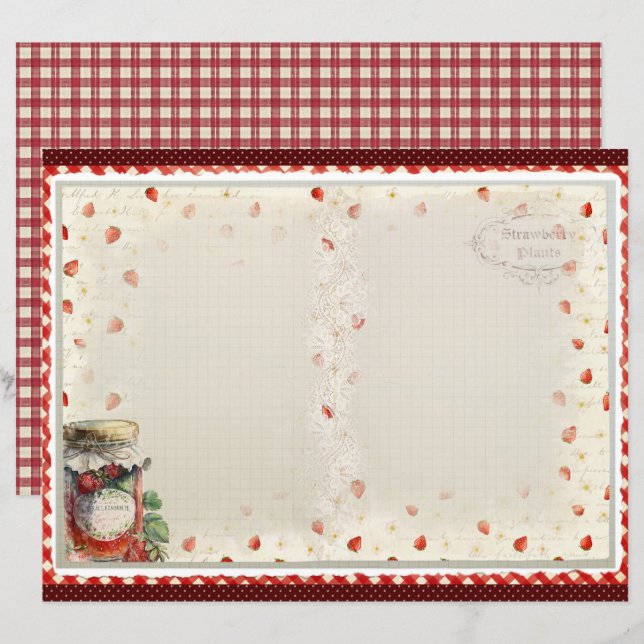 Lámina Vintage Strawberry Farm Scrapbook Paper (Anverso / Reverso)