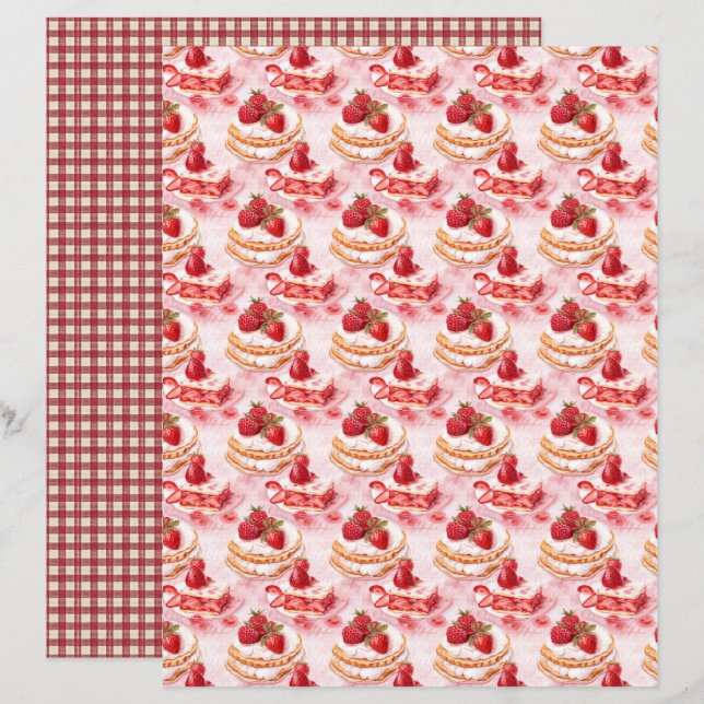 Lámina Vintage Strawberry Farm Scrapbook Paper (Anverso / Reverso)