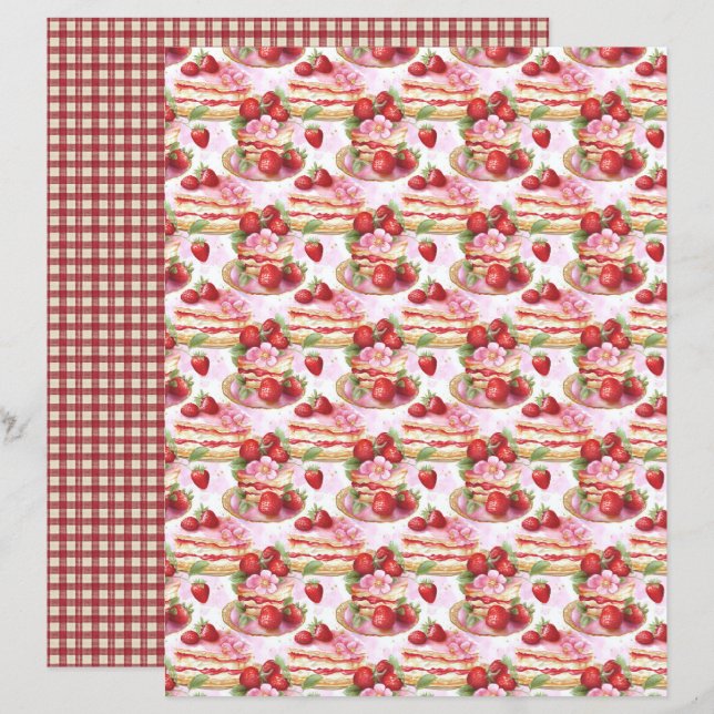 Lámina Vintage Strawberry Pie Scrapbook Paper (Anverso / Reverso)