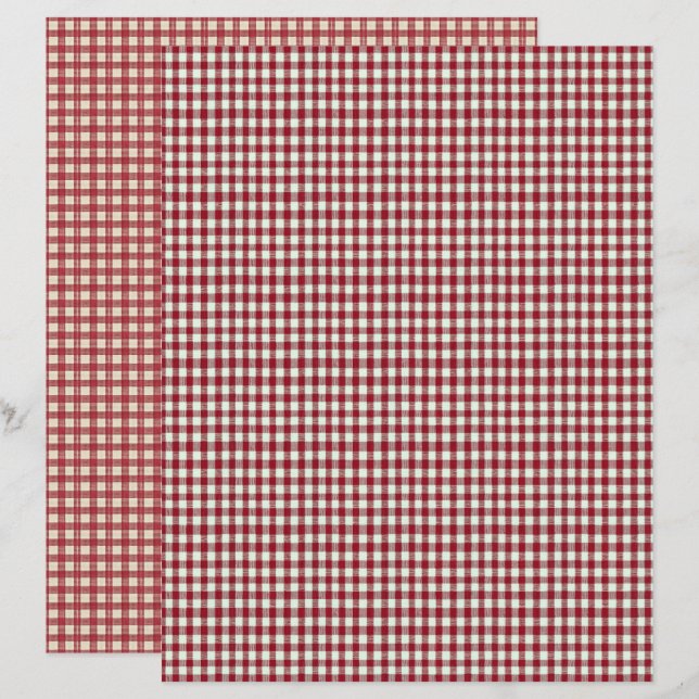 Lámina Vintage Strawberry Plaid Scrapbook Paper (Anverso / Reverso)