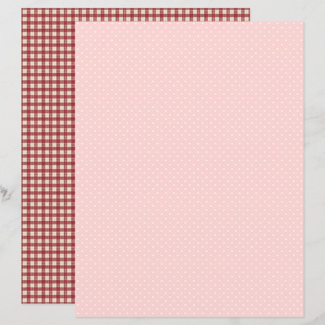 Lámina Vintage Strawberry Polka Dots Scrapbook Paper (Anverso / Reverso)