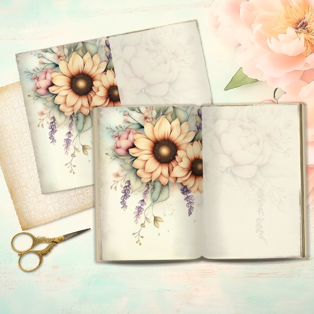 Lámina Vintage Sunflower Duo Junk Journal Page (Subido por el creador)