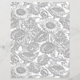 Lámina Vintage Sunflower Elegant Toile Gray