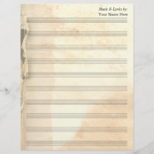 Lámina Vintage Torn Book Page Blank Sheet Music 10 Stave