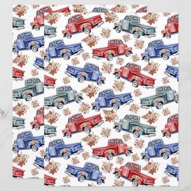 Lámina Vintage Trucks Scrapbook Paper (Anverso / Reverso)