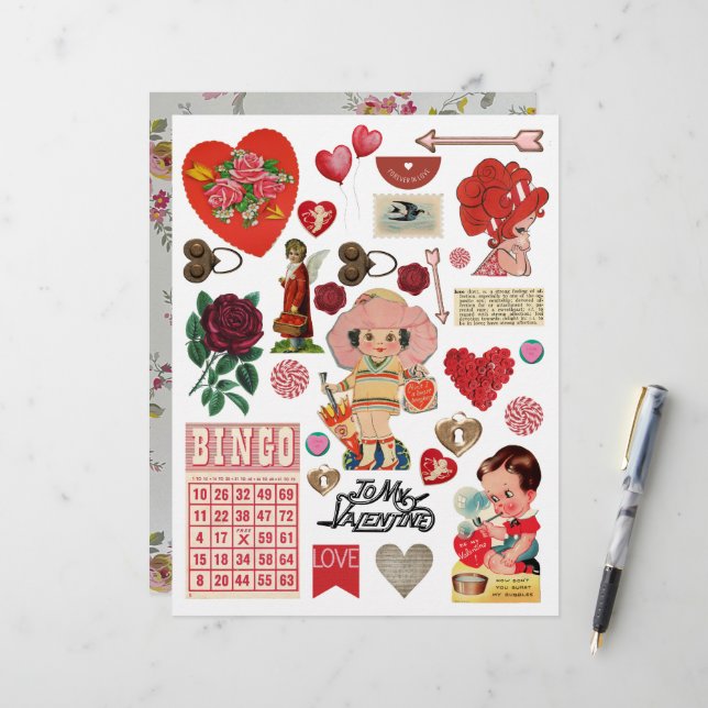 Lámina Vintage Valentine Ephemera Clipart (Anverso/Reverso In Situ)