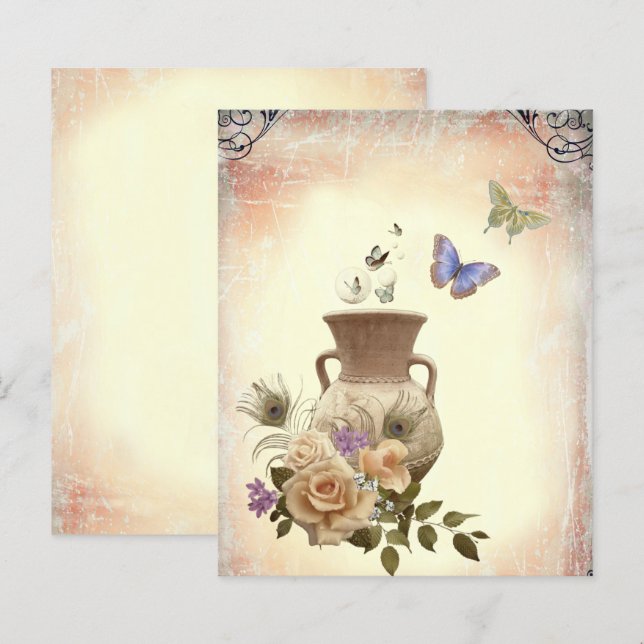 Lámina Vintage Vase Flower mariposa Crapbook (Anverso / Reverso)