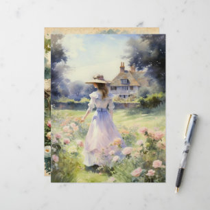 Lámina Vintage Watercolor Country Garden Scrapbook Paper