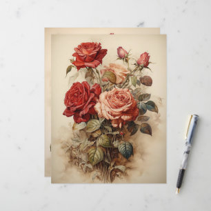 Lámina Vintage Watercolor Roses Roses Roses Roses Papel C