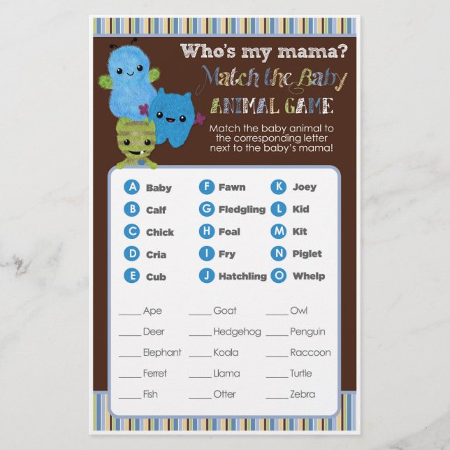 Lámina Vistazo a un Boo Monstruo juego de Baby Shower Ani (Anverso)