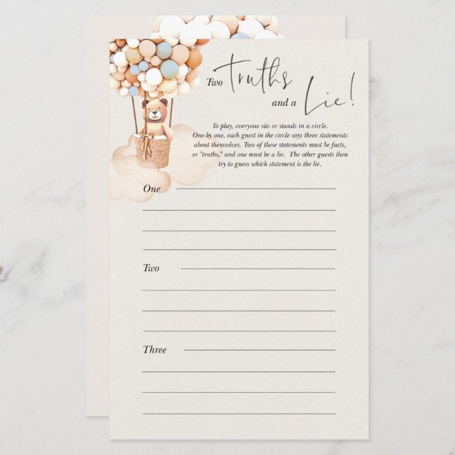 Lámina Viste El Juego De Baby Shower - ¡Dos Verdades Y Un (Anverso / Reverso)