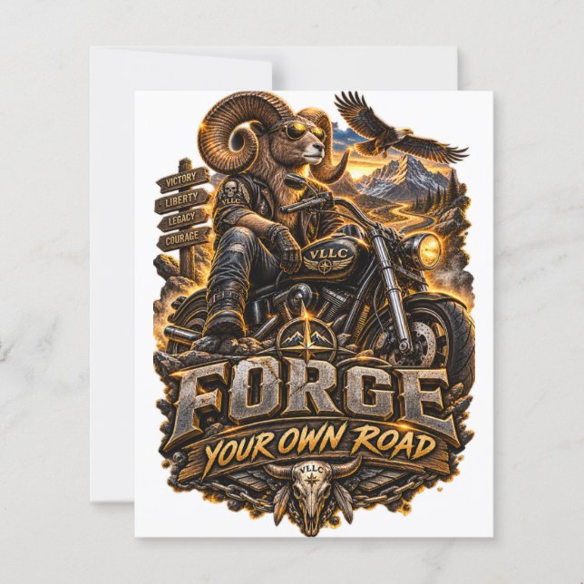 Lámina VLLC Forge Your Own Road Motorcycle Biker Skeleton (Anverso)