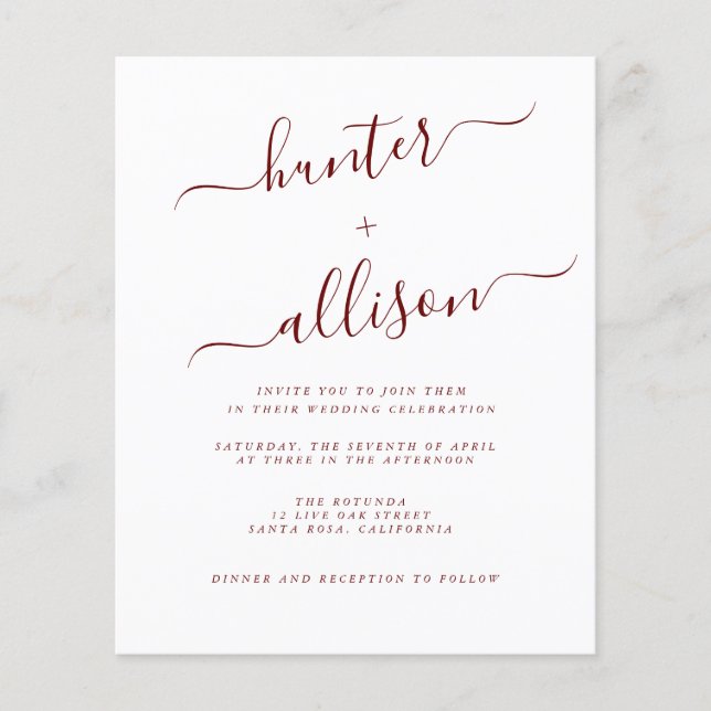 Lámina Volante de invitación a boda de presupuesto (Anverso)