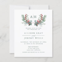 Volante de invitación a boda floral monograma de p