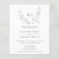 Volante de invitación a boda floral monograma de p