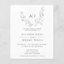 Volante de invitación a boda floral monograma de p