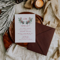 Volante de invitación a boda floral monograma de p