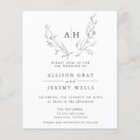 Volante de invitación a boda floral monograma de p