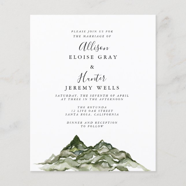 Lámina Volante de invitación a la boda de presupuesto de  (Anverso)