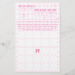 Lámina Volante de juego de bingo para bebé con lazo lindo