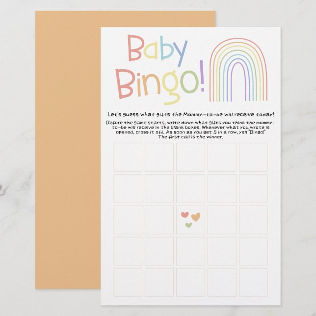 Lámina Volante de juego de bingo para bebé de arcoíris co (Anverso / Reverso)