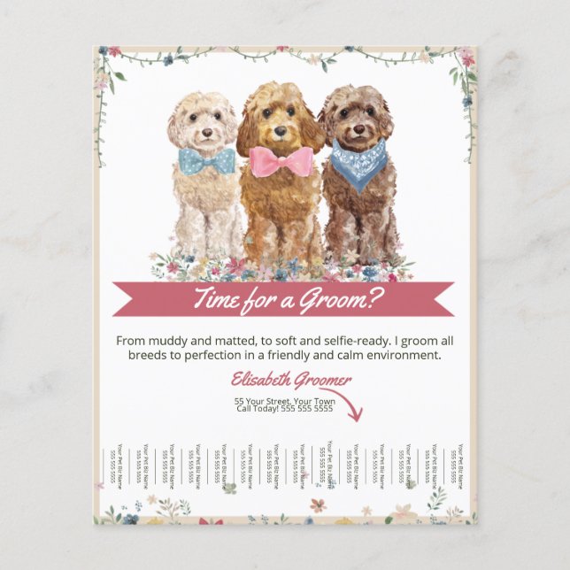 Lámina Volante de láminas de perrito adorable Groomer (Anverso)