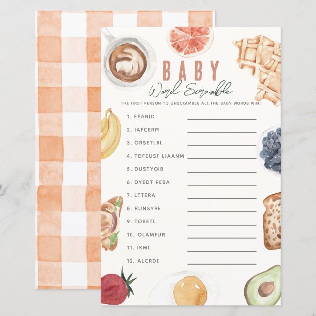 Lámina Waffles Coffee Fruits Brunch Baby Word Scramble (Anverso / Reverso)