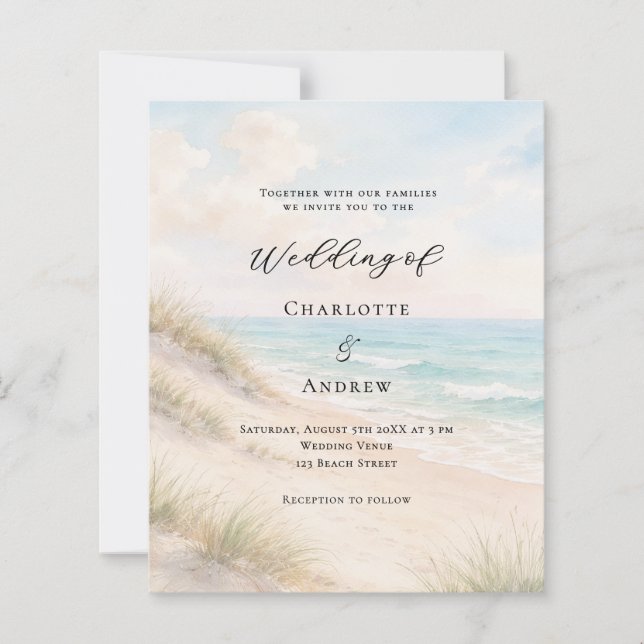 Lámina Watercolor beach sand dunes wedding invitation (Anverso)