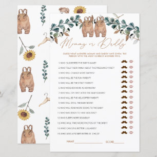 Lámina Watercolor Boho Mommy o Daddy Baby Shower Game