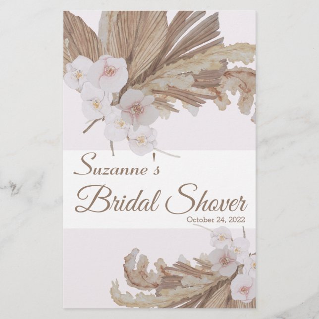 Lámina Watercolor Boho Pampas Grass Bridal Shower Game (Reverso)