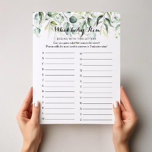 Lámina Watercolor Eucalyptus Green ABC Baby Shower Game