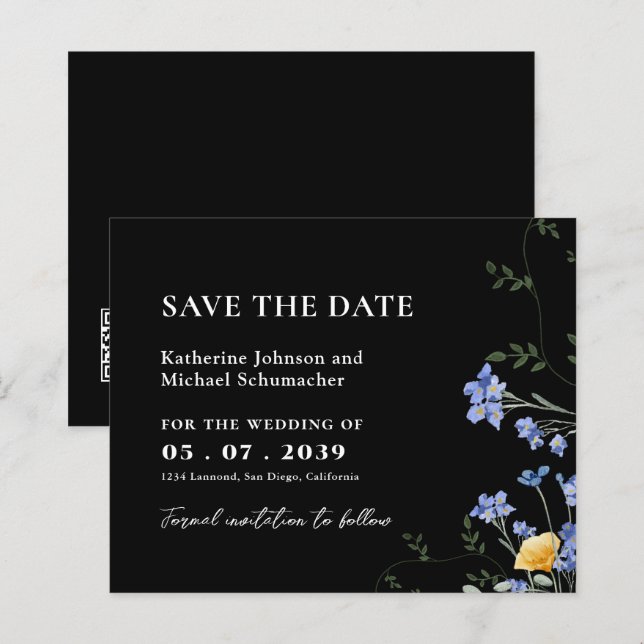 Lámina Watercolor Flor silvestre QRcode Wedding Save The  (Anverso / Reverso)