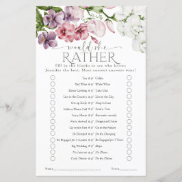 Lámina Watercolor Floral Bridal Shower Game