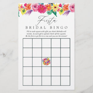 Lámina Watercolor Floral Fiesta Bridal Shower Bingo