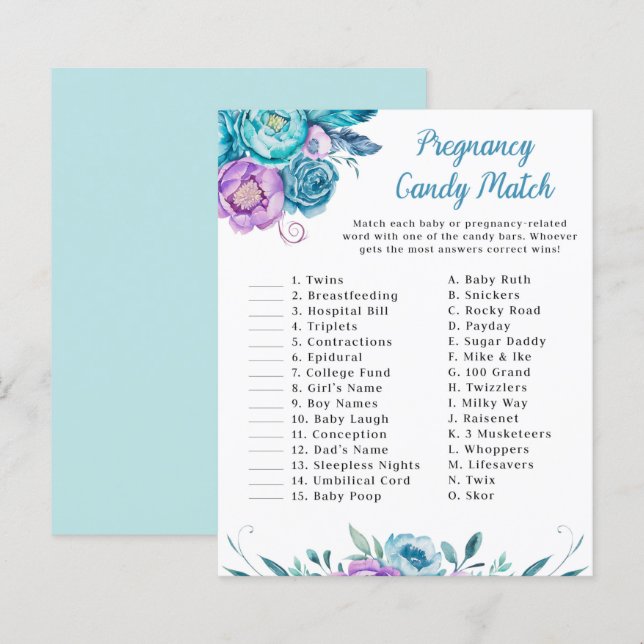 Lámina Watercolor Floral Pregancy Candy Match Game (Anverso / Reverso)
