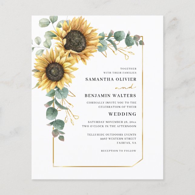Lámina Watercolor Floral Sunflower Eucalyptus Boda (Anverso)