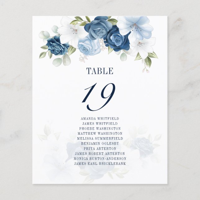Lámina Watercolor Floral Table Number 19 Seating Chart (Anverso)