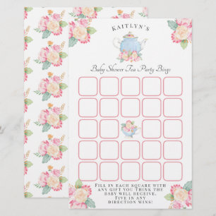 Lámina Watercolor Floral Tea Fiesta Bingo Baby Shower