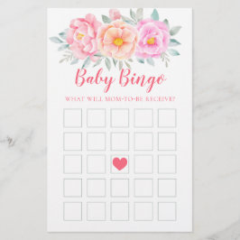 Lámina Watercolor Flores Juego Baby Shower Bingo para Beb