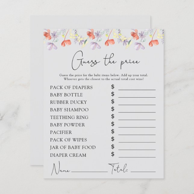 Lámina Watercolor Flores silvestres Precio Juego de adivi (Anverso / Reverso)