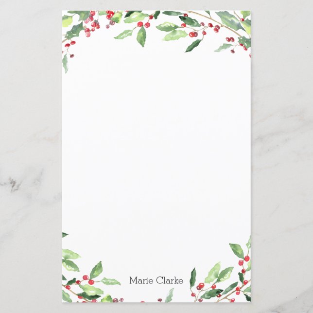 Lámina Watercolor Greenery Holly Personalizado Stationico (Anverso)