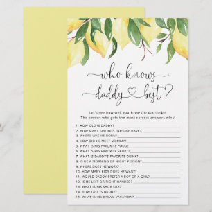 Lámina Watercolor Lemon Baby Shower Game