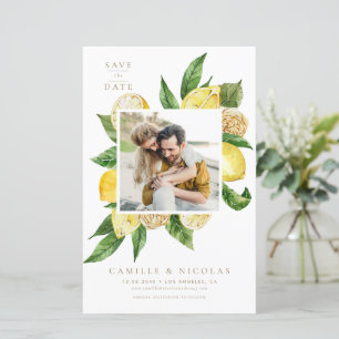 Lámina Watercolor Lemon Frame Photo Save the Date