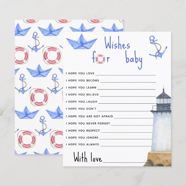 Lámina Watercolor Lighthouse - Wishes for baby (Anverso / Reverso)